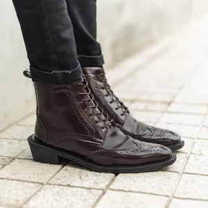 LACE BOOTS WITH BROGUE DETAIL - BROWN