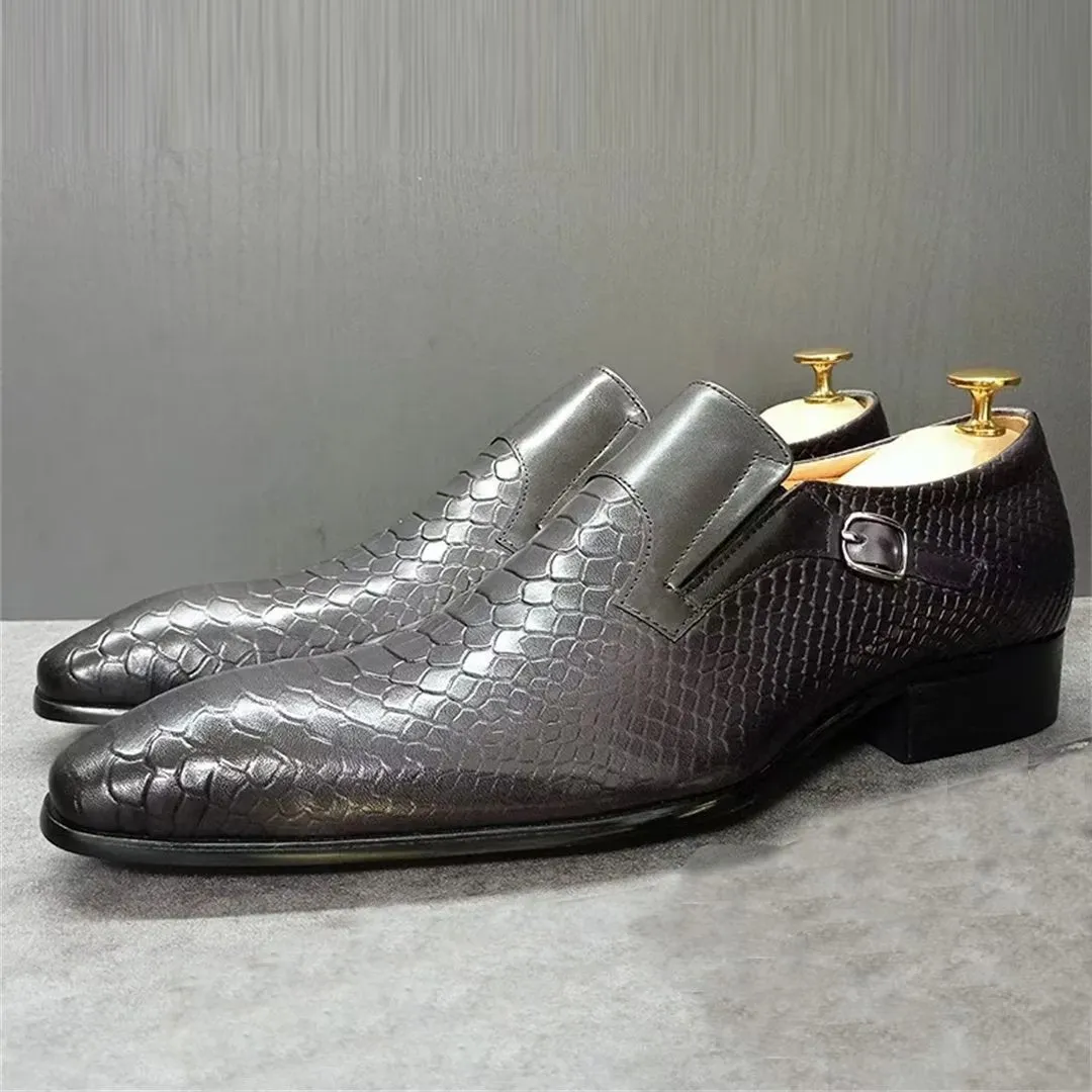 LeathLux Genuine Crocodile Pattern Sophisticated Slip-Ons 1 2