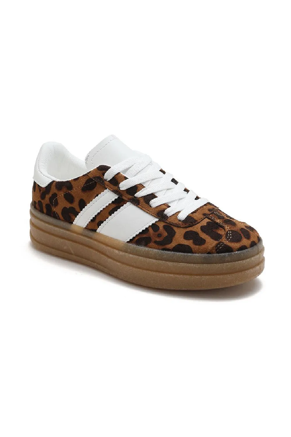 LEOPARD LACE UP CHUNKY SIDE DETAIL FLAT SNEAKERS TRAINERS