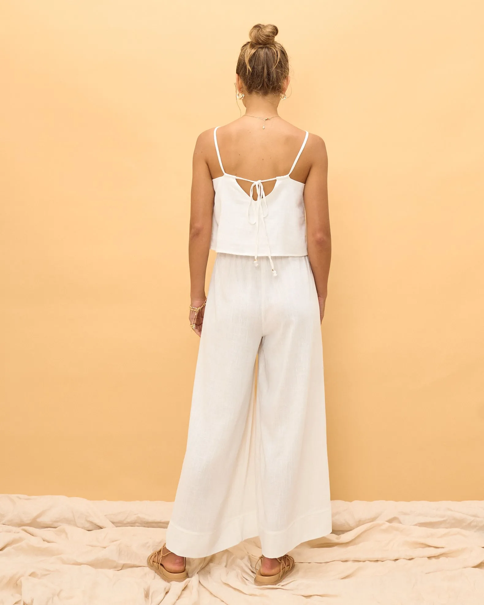 Levie White Linen Wide Leg Pants