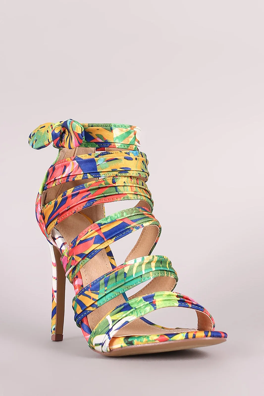 Liliana Bow Accent Strappy Ruched Stiletto Heel