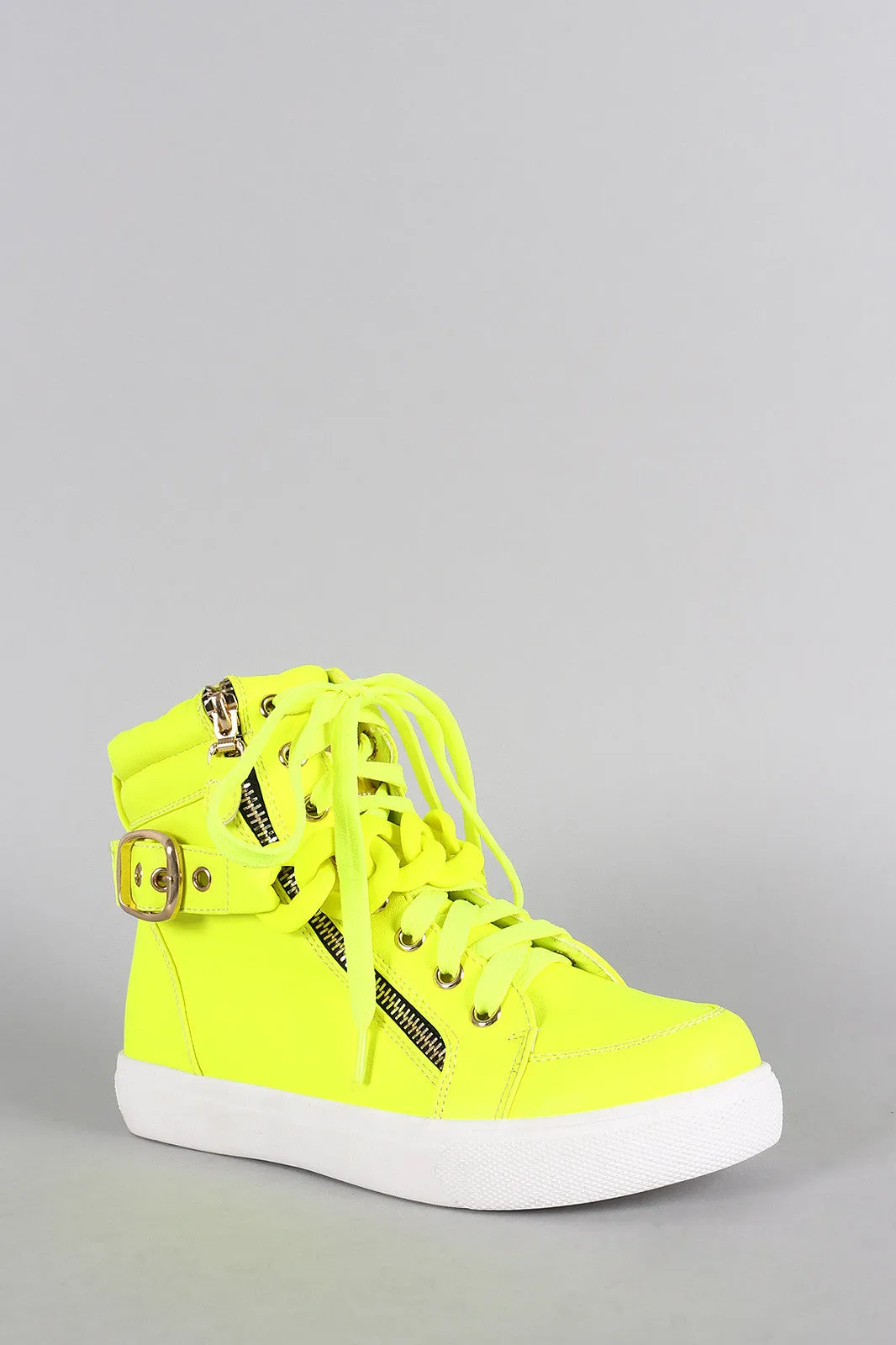 Liliana Neon Zipper Chain High Top Lace Up Sneaker