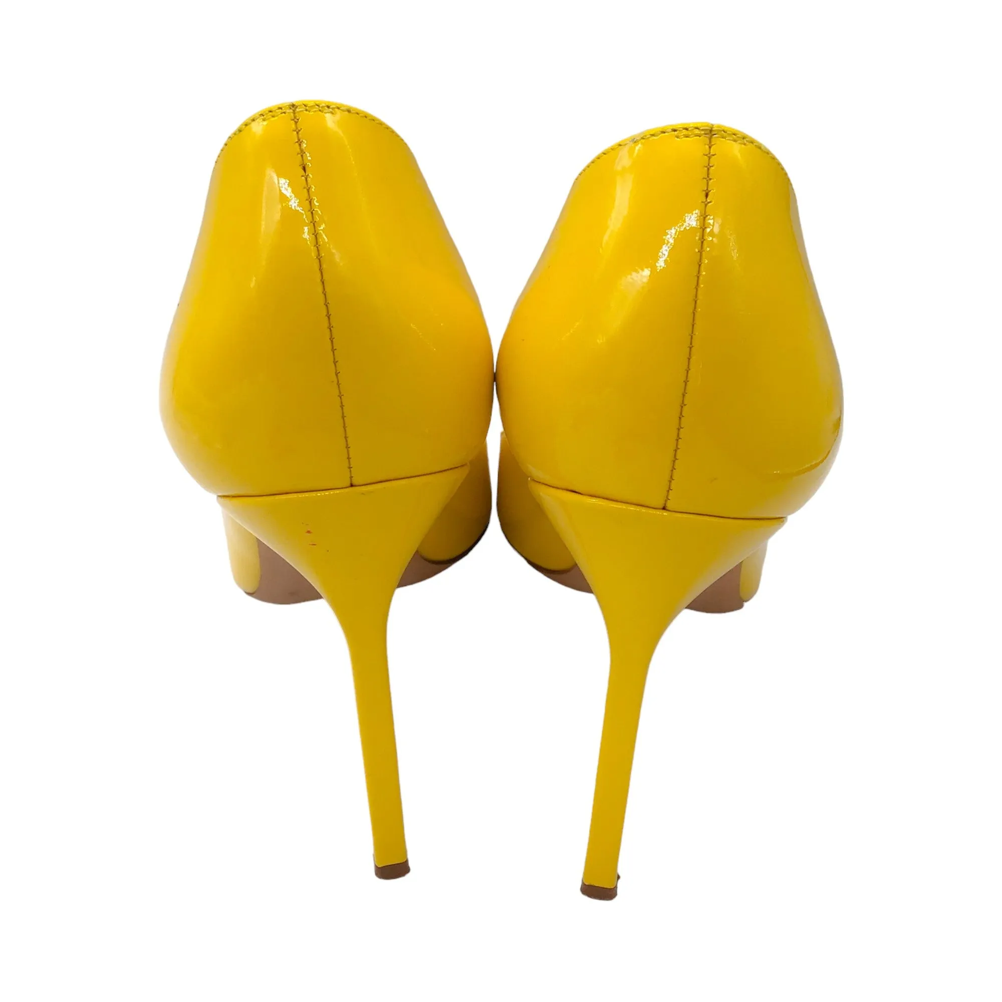 Manolo Blahnik Yellow Pointed Toe Patent Leather Pumps