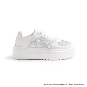 MARSEL-1 LACEUP RHINESTONE SNEAKERS - WHITE