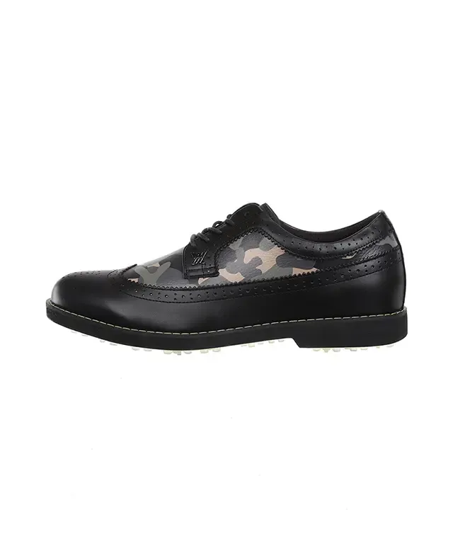 Men's Black Camo Wingtip Brogue Dress Shoes