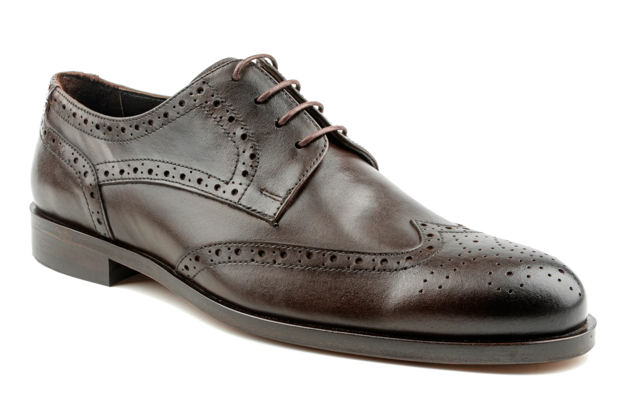 Men's Handmade Dress Shoes, Superior Quality Aniline Leather, Brown Derby Shoes, Brogued & Wingtip Design