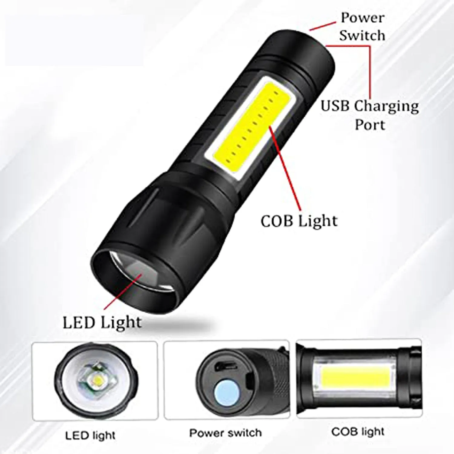 Mini Search Rechargeable LED Long Range Flashlight Emergency Light Torch