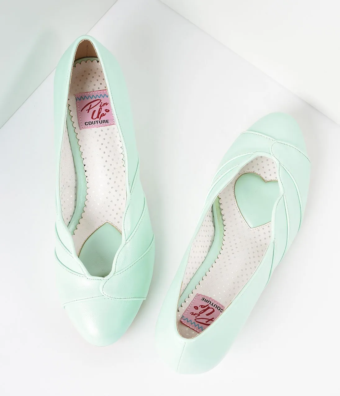 Mint Green Faux Leather Scalloped Kitten Heel