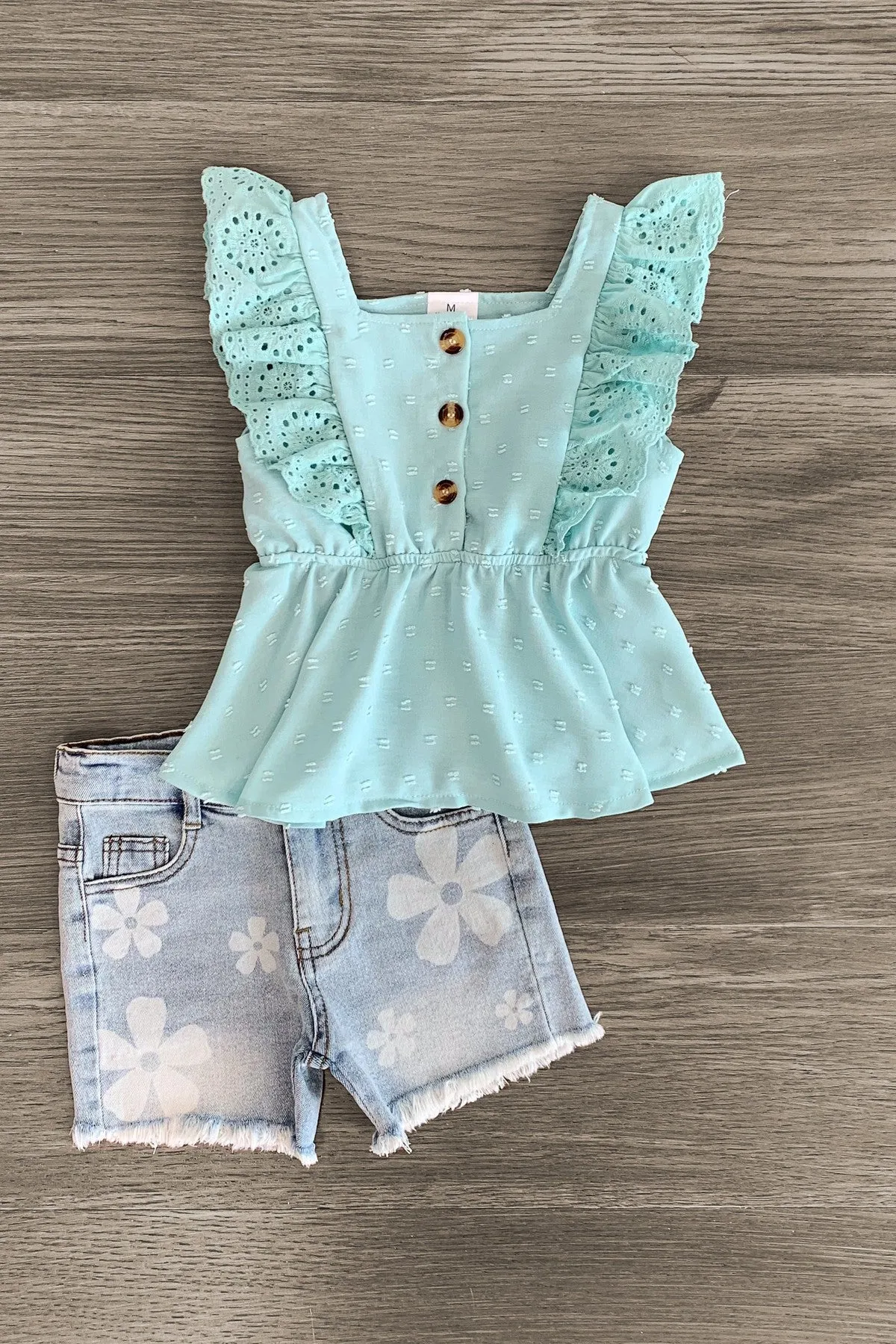 Mint Swiss Dot Denim Short Set