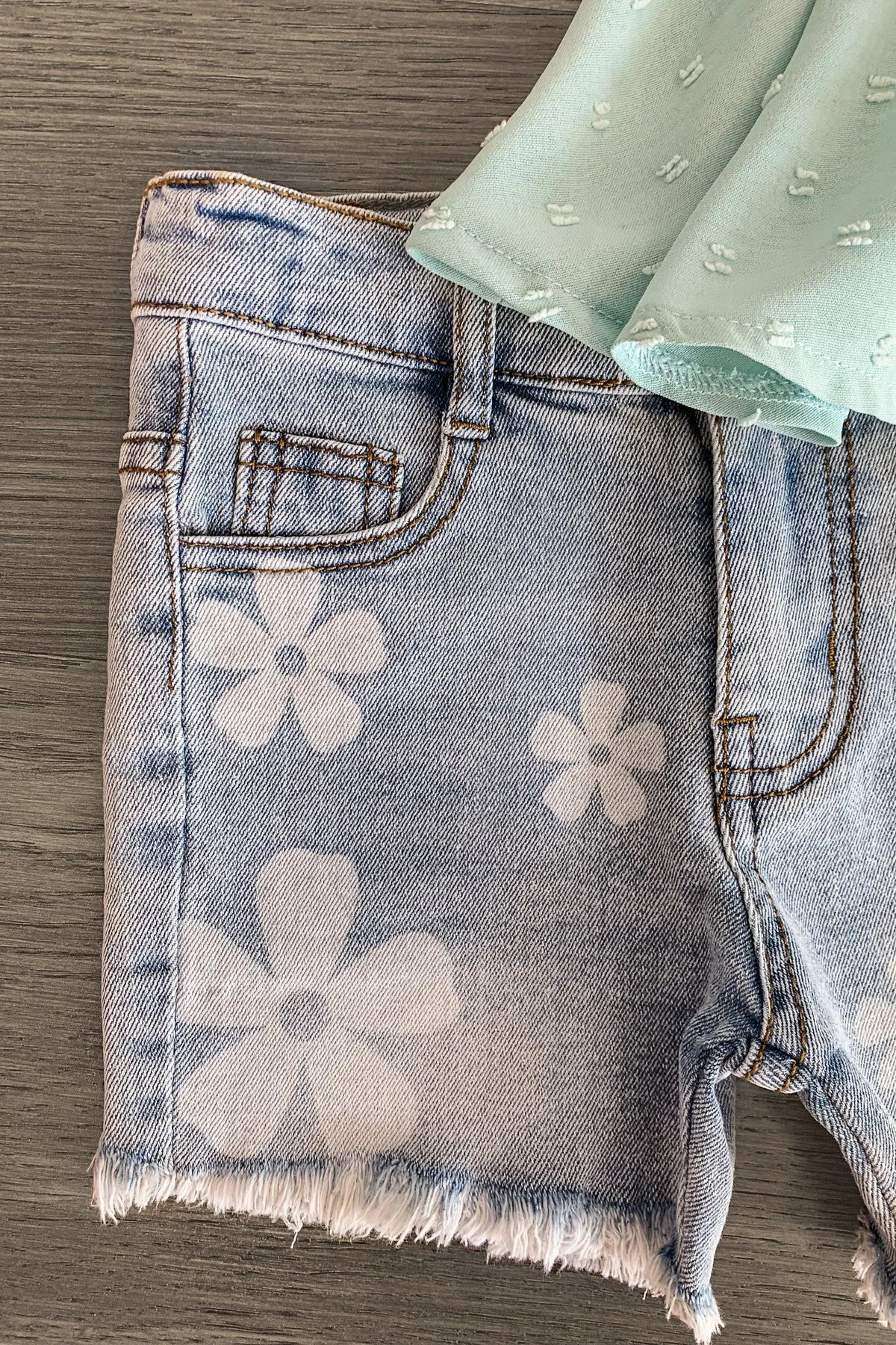 Mint Swiss Dot Denim Short Set