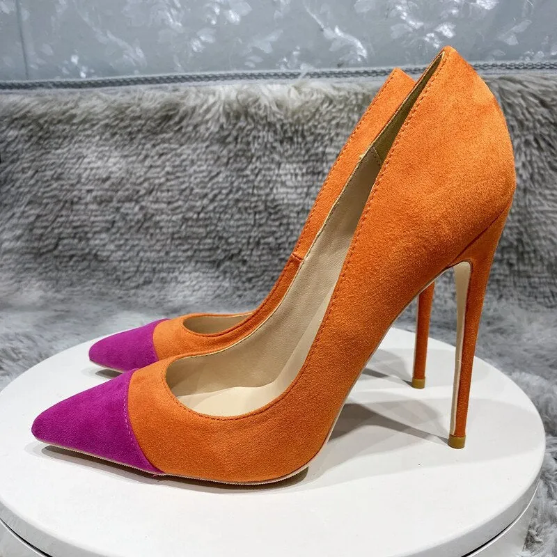 Mixed Color Patchwork Faux Suede Stiletto Pumps