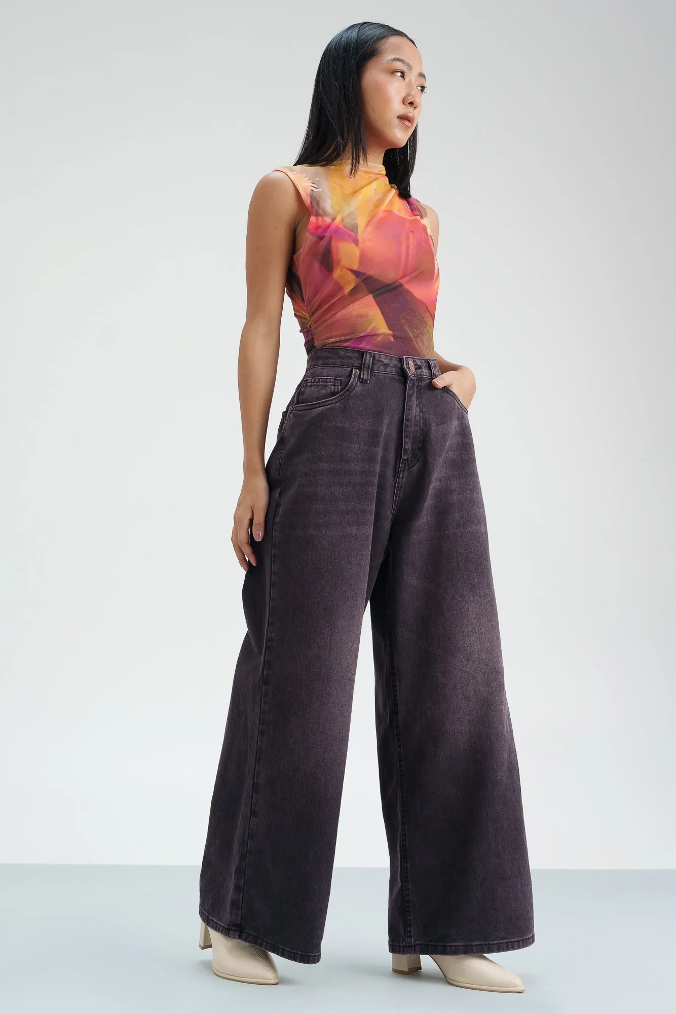 Mulberry Tinted Cropped Wide Leg Jeans