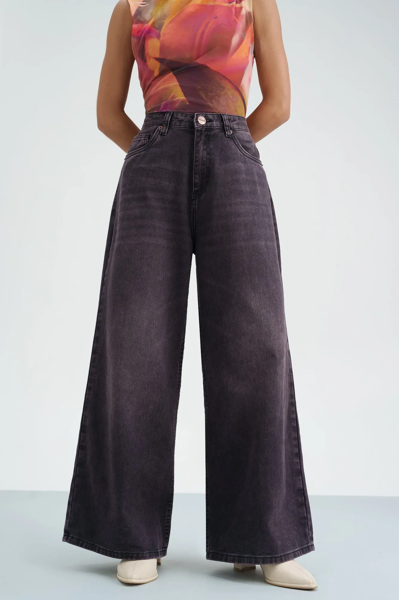 Mulberry Tinted Cropped Wide Leg Jeans