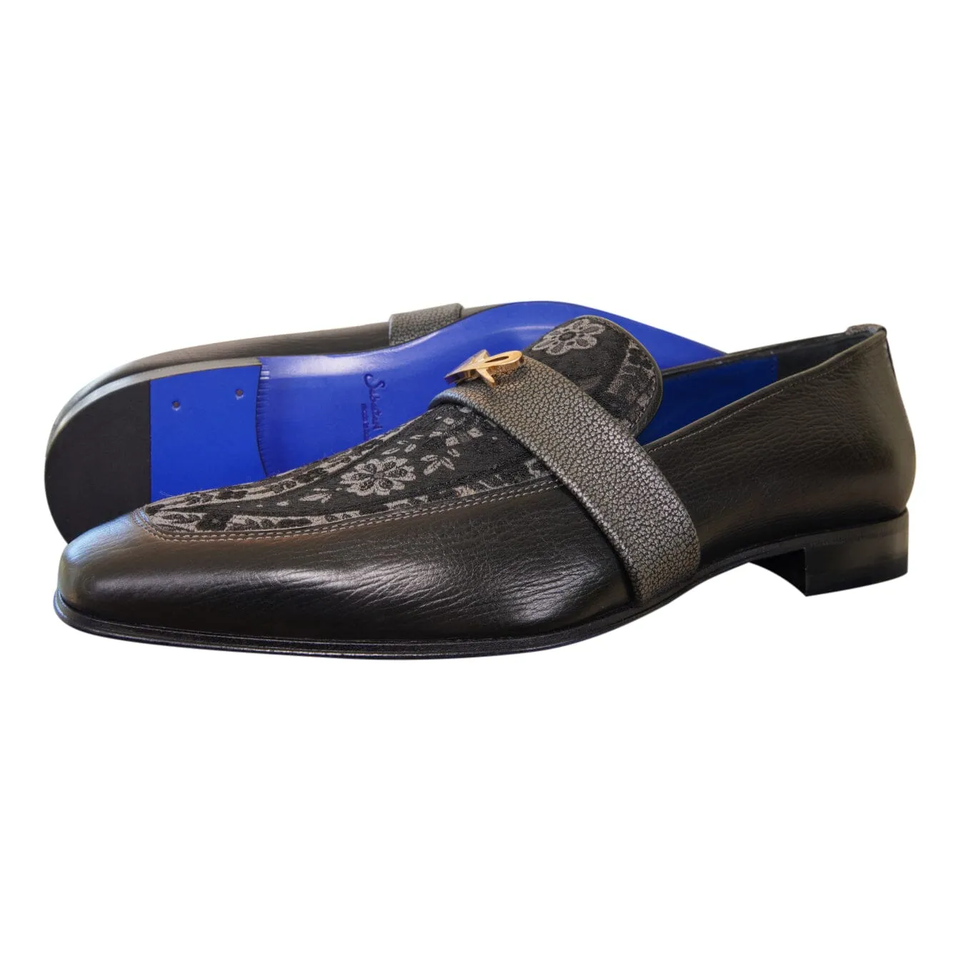 Nero Gunmetal Paisley With Yellow Gold Hardware Loafer