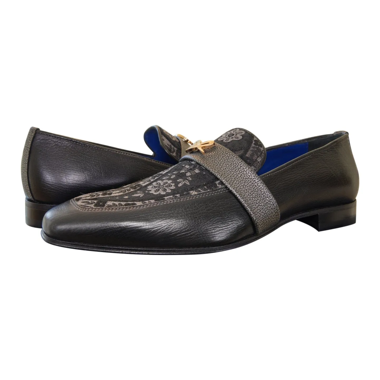 Nero Gunmetal Paisley With Yellow Gold Hardware Loafer