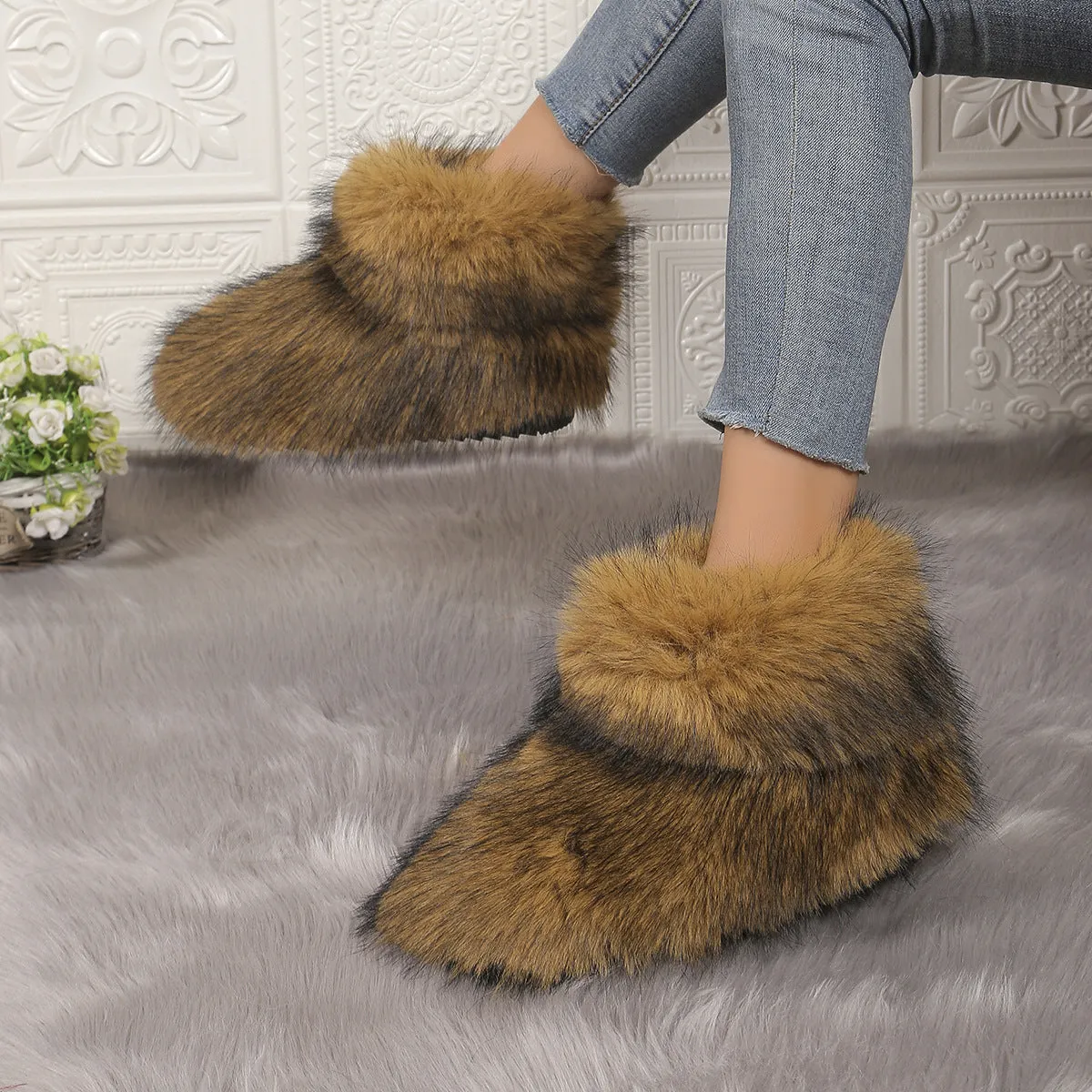 New Plus Size Round Toe Fashion Furry High Tube Winter 2024 Shoes