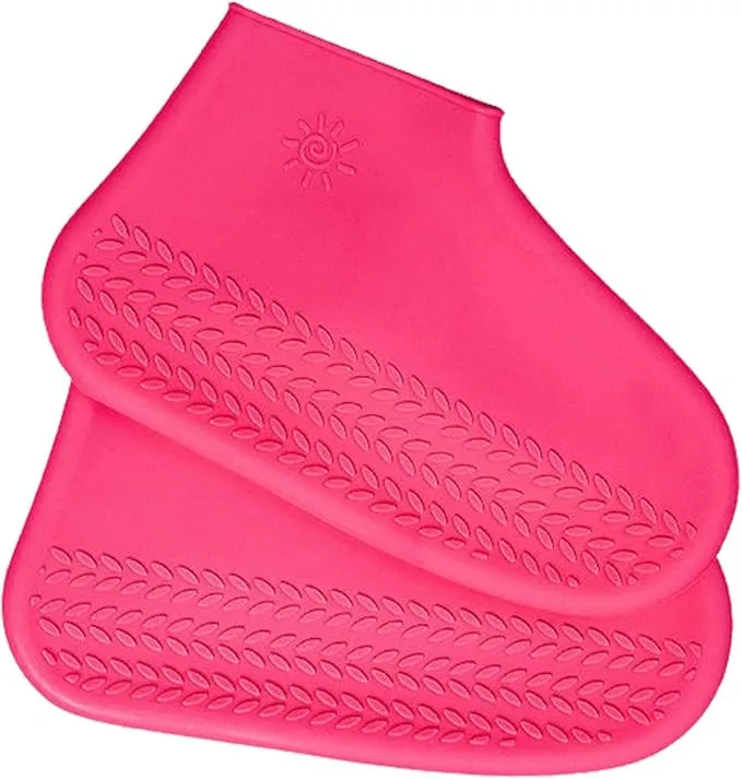 New Waterproof Silicone Shoe Covers | Reusable Not-Slip Rain Shoe Covers | Shoe Protectors Overshoes | Rain Galoshes for Kids, Men and Women, PINK