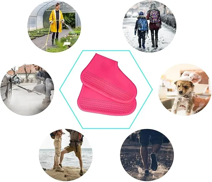 New Waterproof Silicone Shoe Covers | Reusable Not-Slip Rain Shoe Covers | Shoe Protectors Overshoes | Rain Galoshes for Kids, Men and Women, PINK