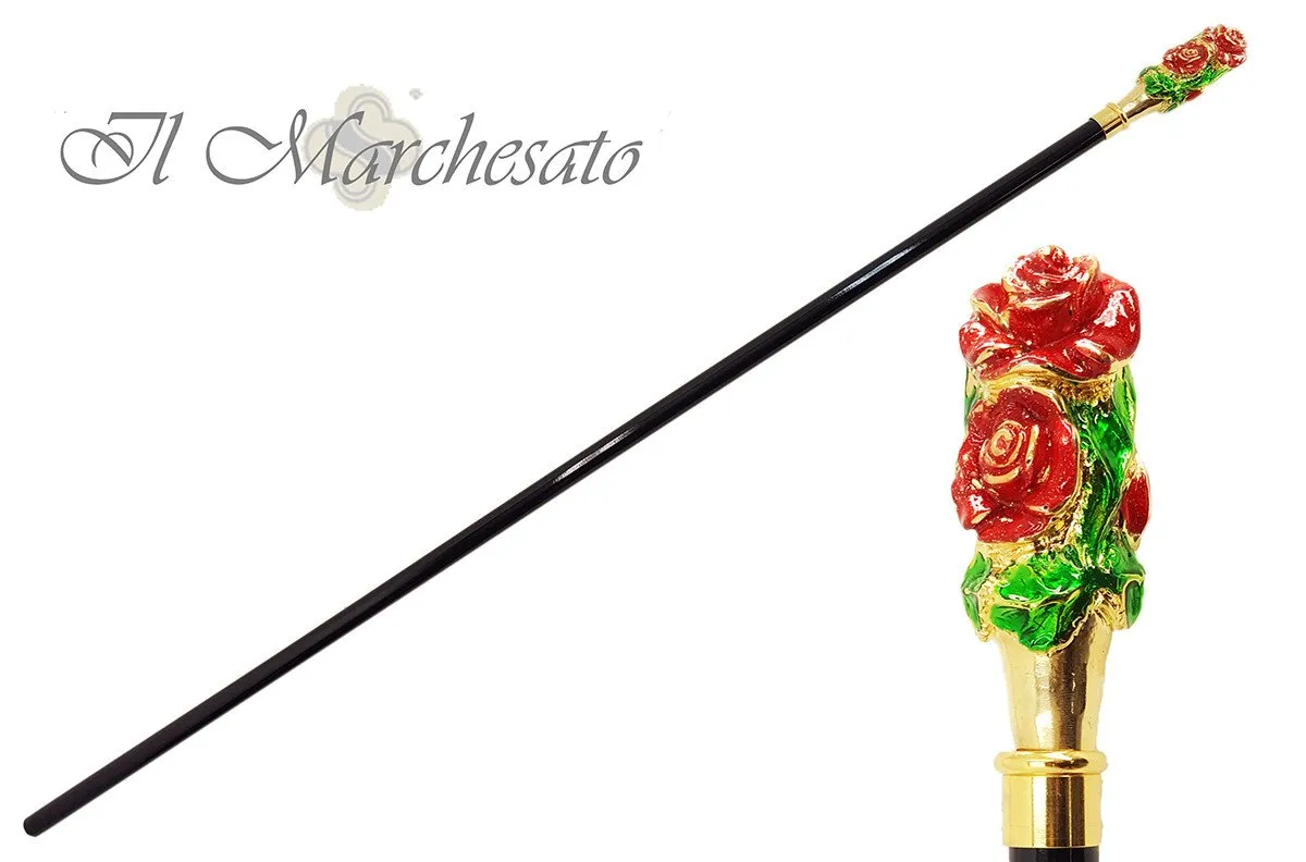 Nice Enamelled Rose - Walking Cane