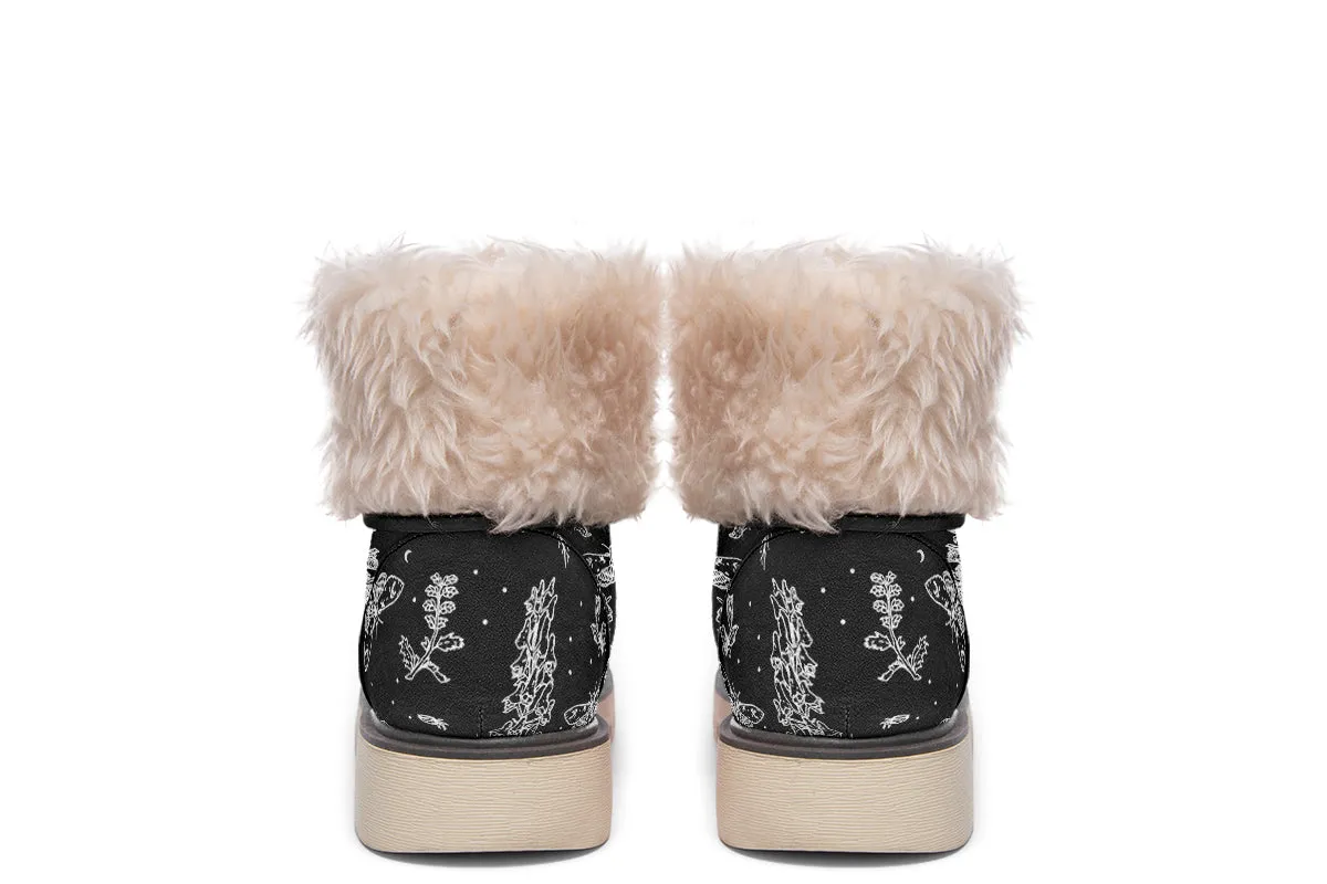 Nightshade Fold Over Winter Boots - Microsuede Vegan Boots with Fur Lining and Convertible Style