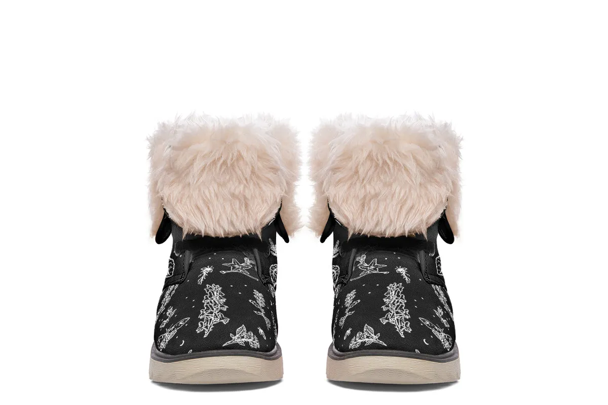 Nightshade Fold Over Winter Boots - Microsuede Vegan Boots with Fur Lining and Convertible Style