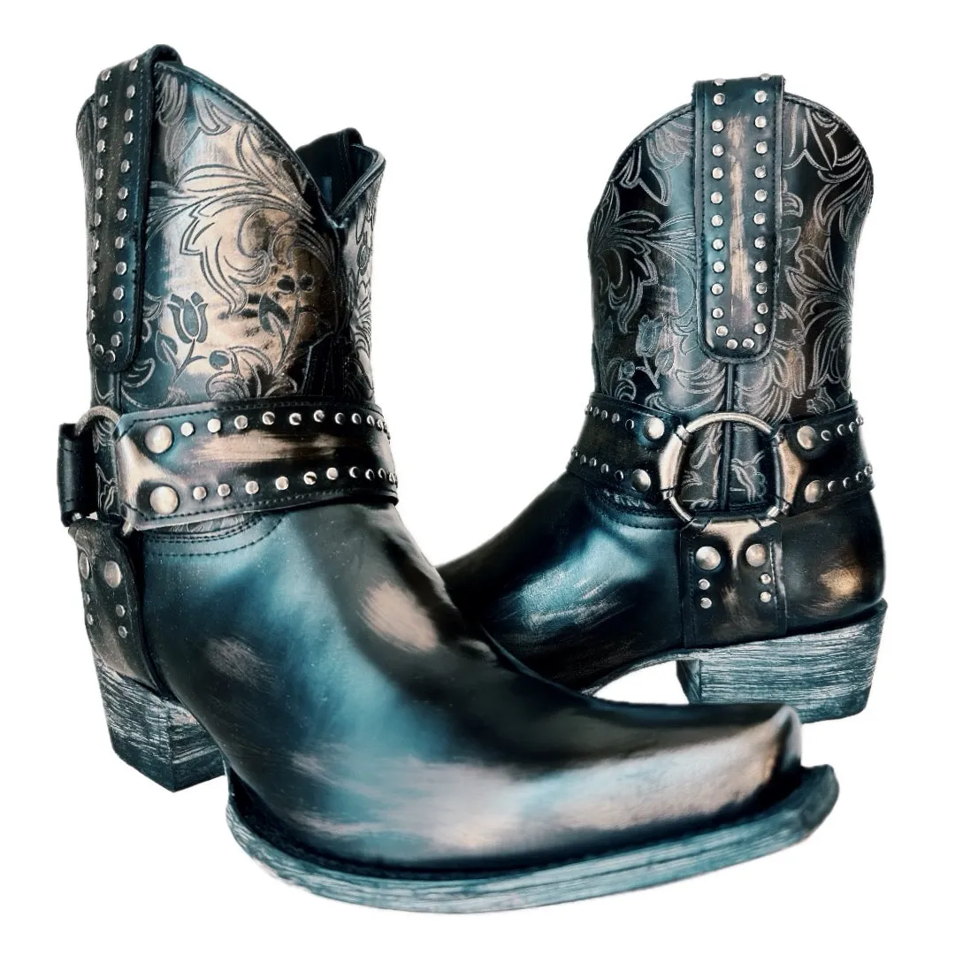 OLD GRINGO Aria LS Harness Black Biker Western Ankle Boots