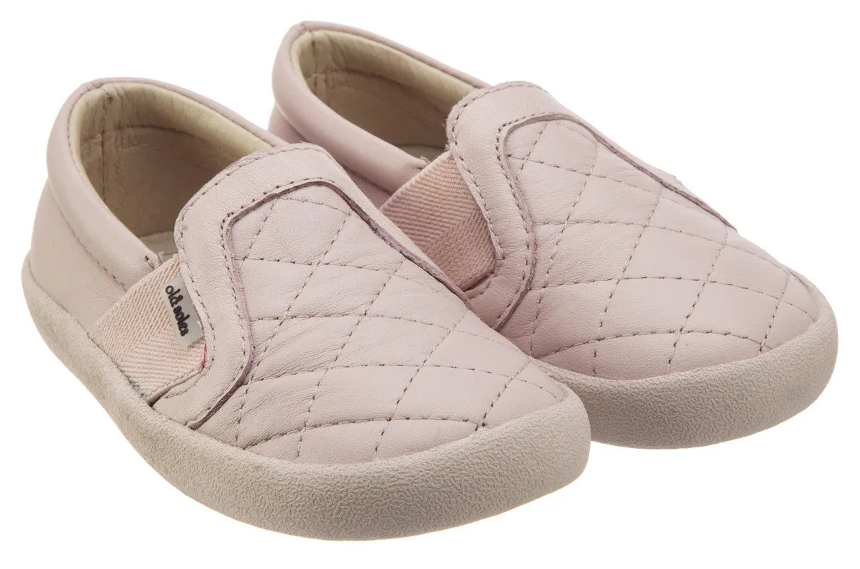 Old Soles Girl's My Quilt Powder Pink Stitch Elastic Band Leather Slip On Loafer Sneaker