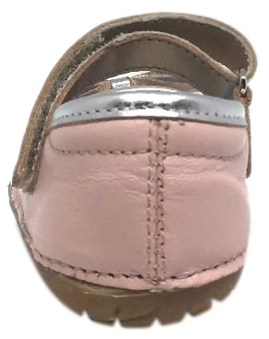 Old Soles Girl's Pave Gabs Jane Powder Pink & Silver Leather Hook and Loop Bow Mary Jane Walking Shoe