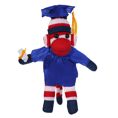 Patriotic Sock Monkey with Graduation Cap and Gown