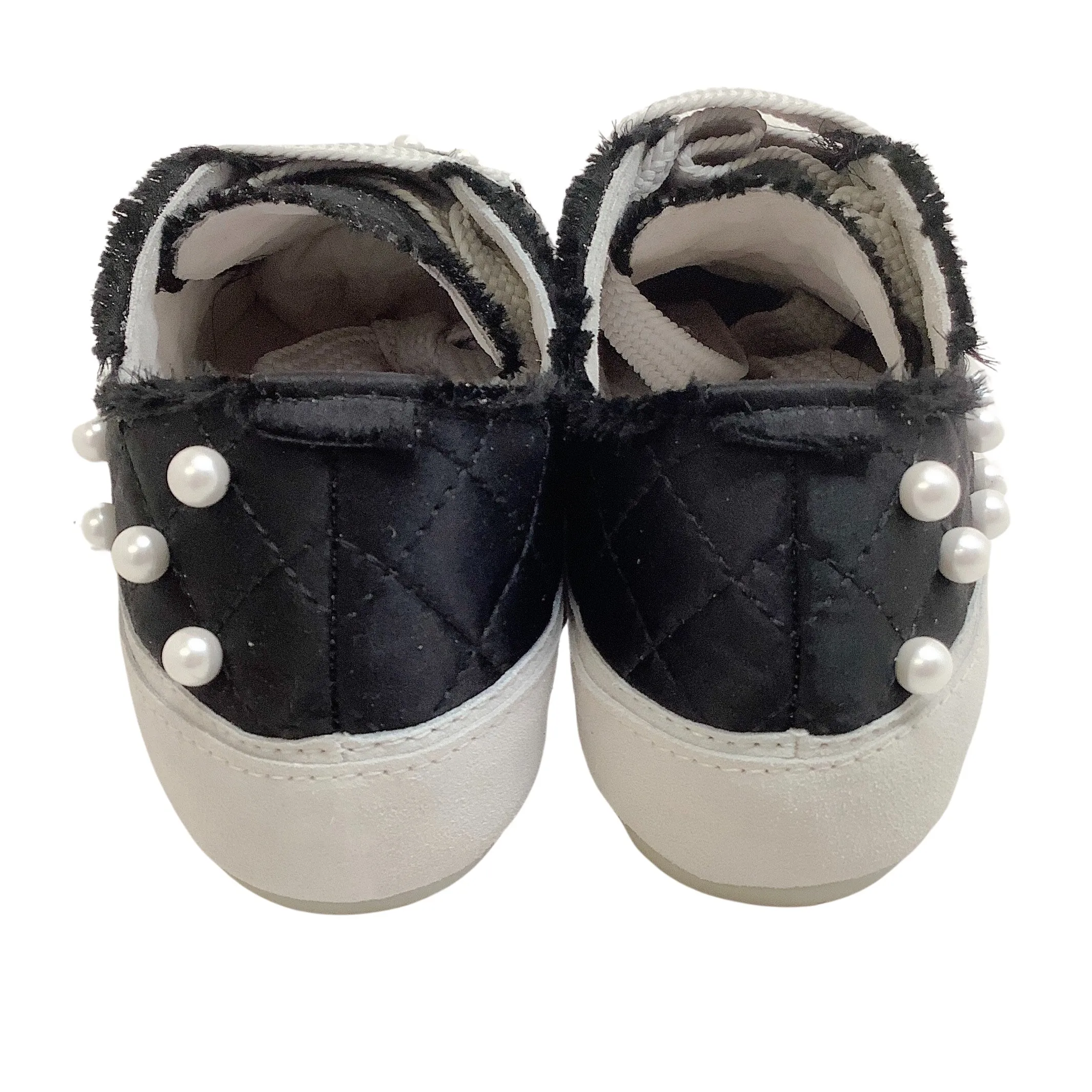 Pedro Garcia Black Satin Punet Sneakers with Pearl Embellishments