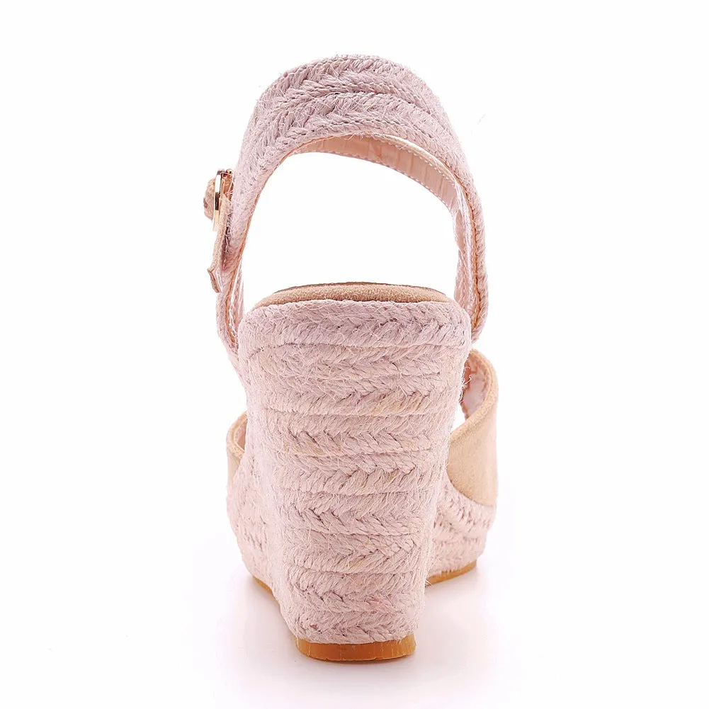 Peep Toe Espadrille Buckle Strap Wedge Sandals