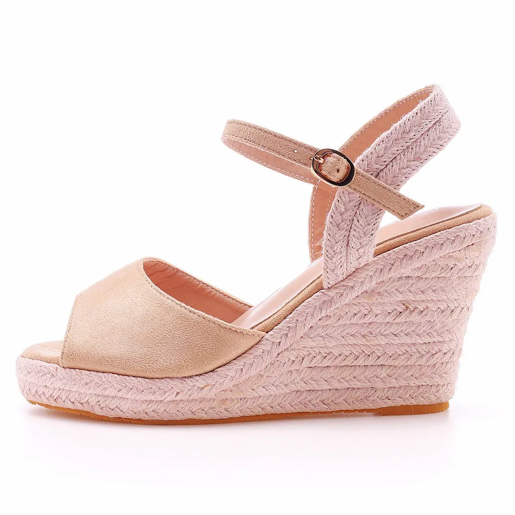 Peep Toe Espadrille Buckle Strap Wedge Sandals