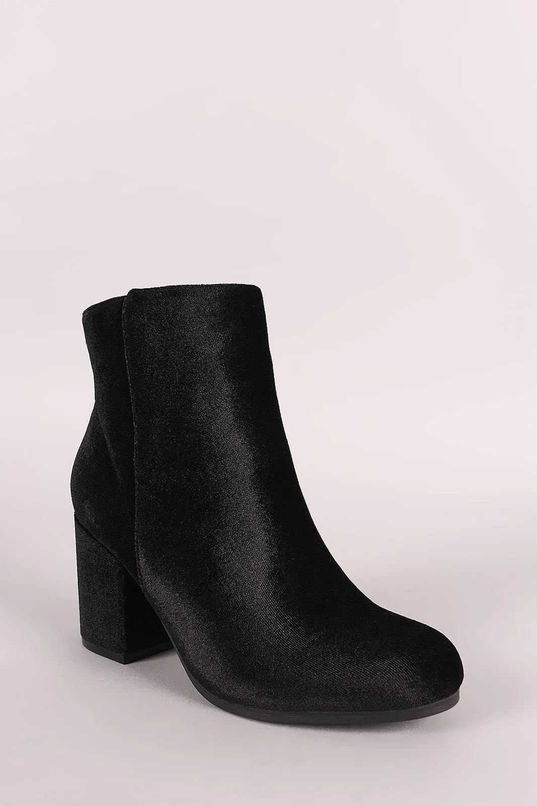 Qupid Crushed Velvet Blocky Heeled Ankle Boots