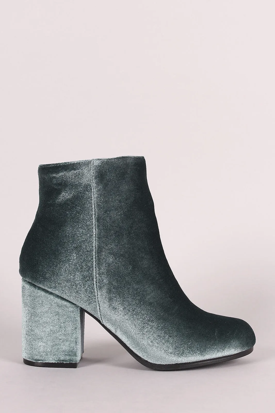 Qupid Crushed Velvet Blocky Heeled Ankle Boots