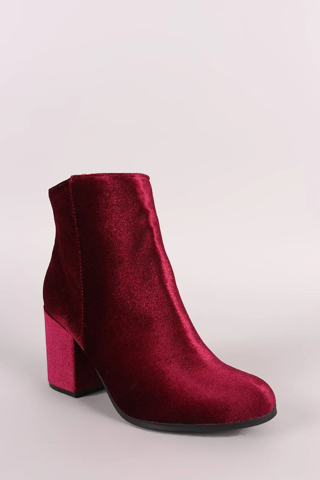 Qupid Crushed Velvet Blocky Heeled Ankle Boots