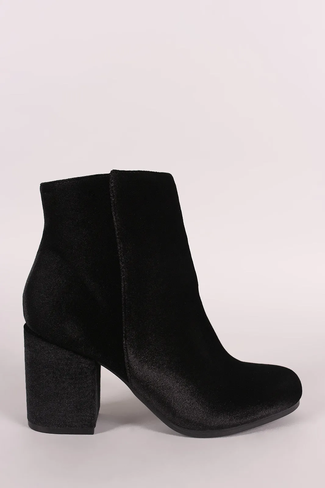 Qupid Crushed Velvet Blocky Heeled Ankle Boots