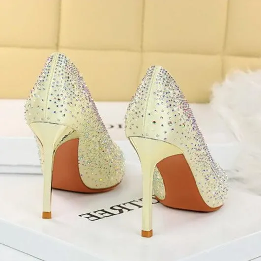 Rhinestone Decor Glitter Stiletto Heeled Court Pumps