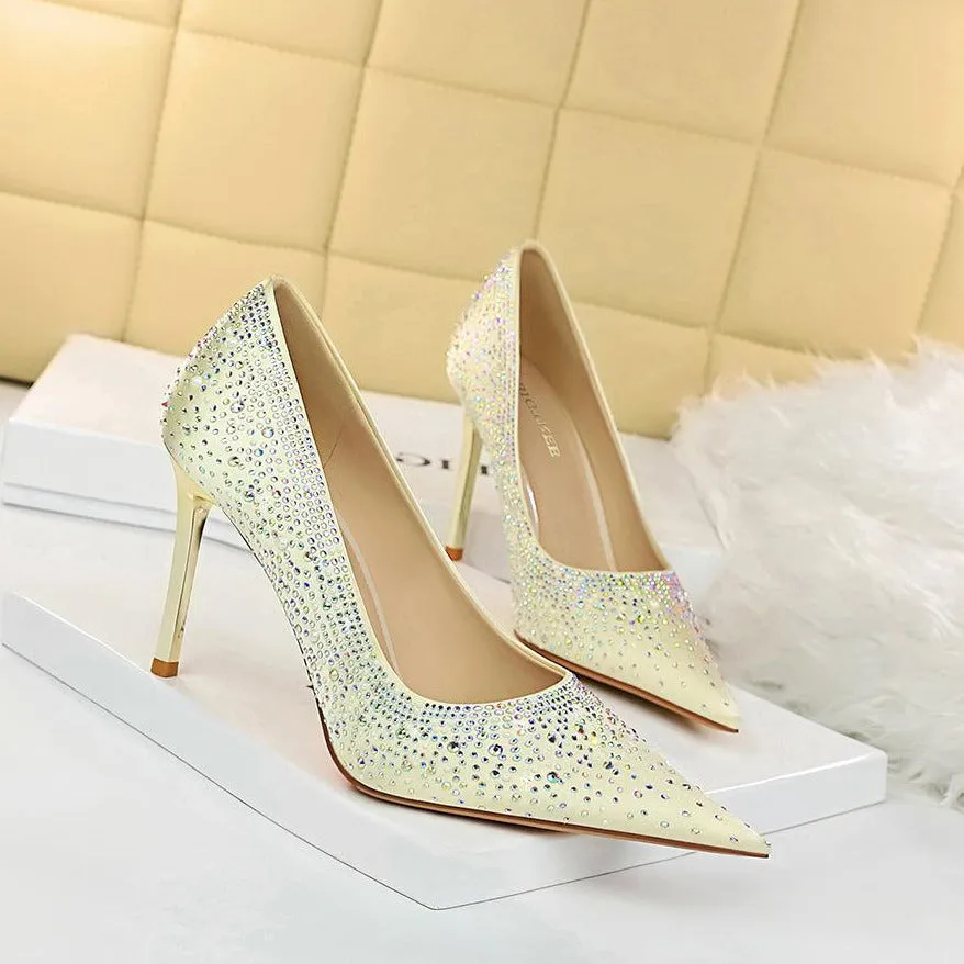 Rhinestone Decor Glitter Stiletto Heeled Court Pumps