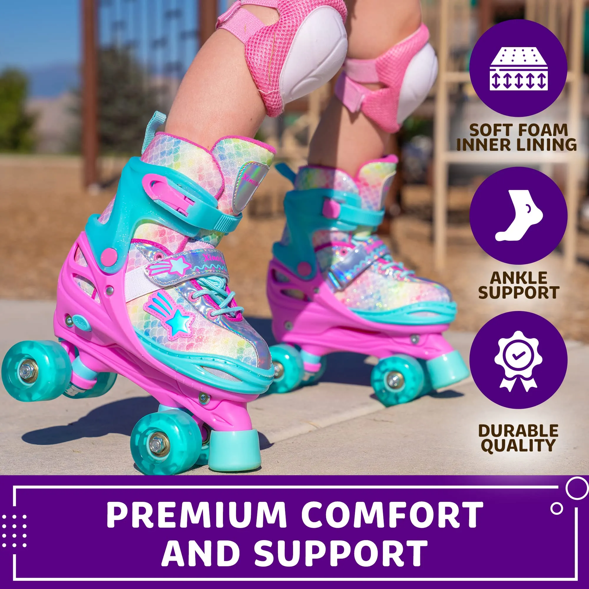 Roller Skates for Kids | Light-Up, Adjustable | Rainbow