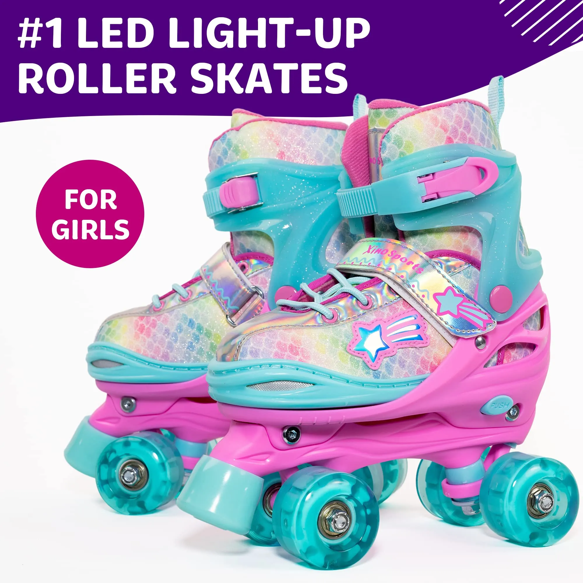 Roller Skates for Kids | Light-Up, Adjustable | Rainbow