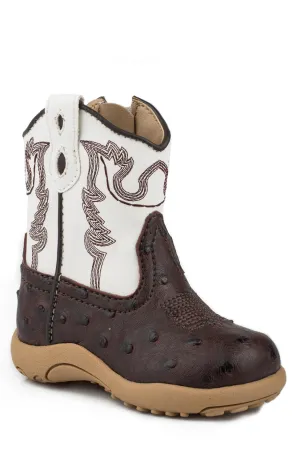 Roper Newborn Boys Boots Brown Faux Leather Ostrich Zip Cowbabies