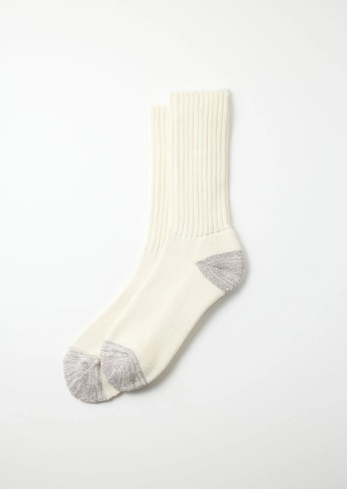 RoToTo R1255 Coarse Ribbed Old School Crew Socks - Ecru