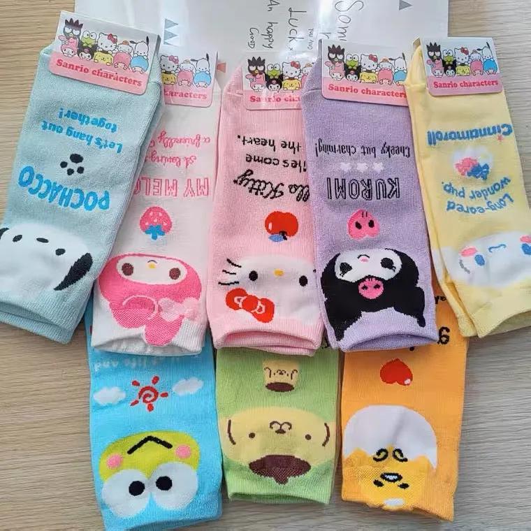 Sanrio Korea Socks | Hello Kitty My Melody Kuromi Cinnamoroll Pompompurin Pochacco KeroKeroKeroppi Gudetama - Female Socks