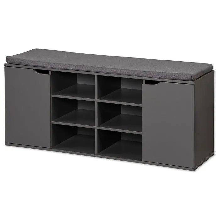 Shoe Cabinet With Seat Cushion, 2 Doors And 2 Compartments - Grey