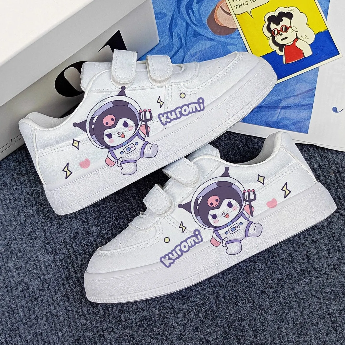 “SPACE” Cartoon Print Student Sneakers Kids Size with Velcro Fastener