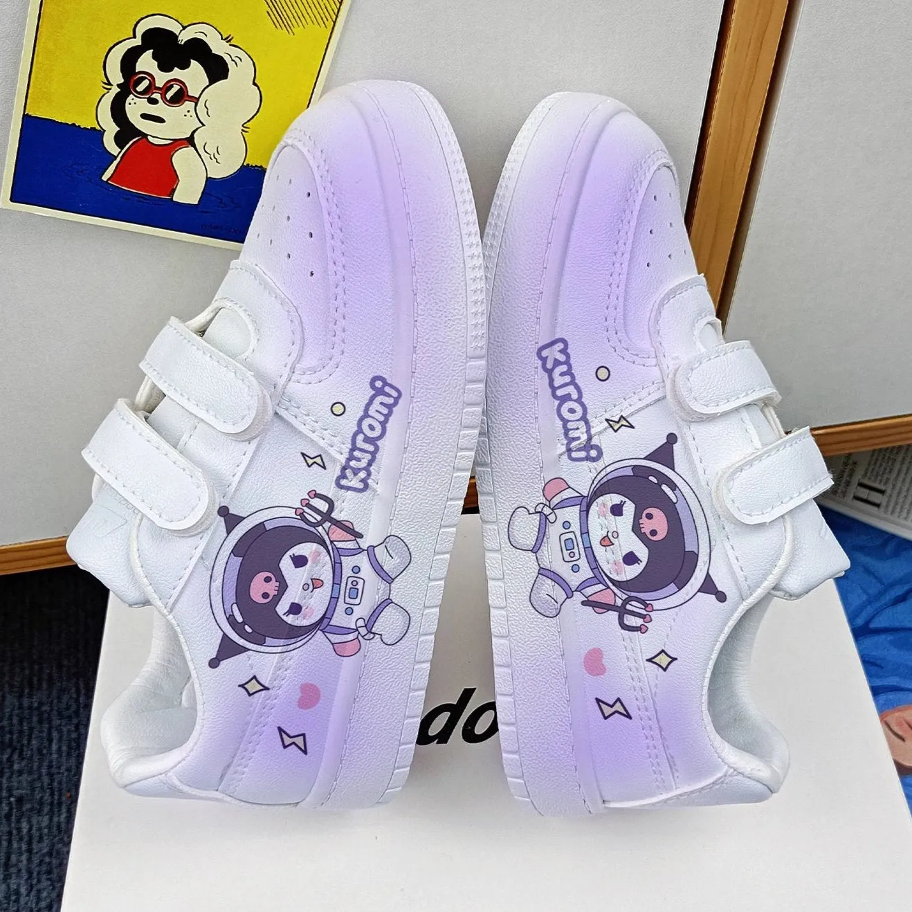 “SPACE” Cartoon Print Student Sneakers Kids Size with Velcro Fastener