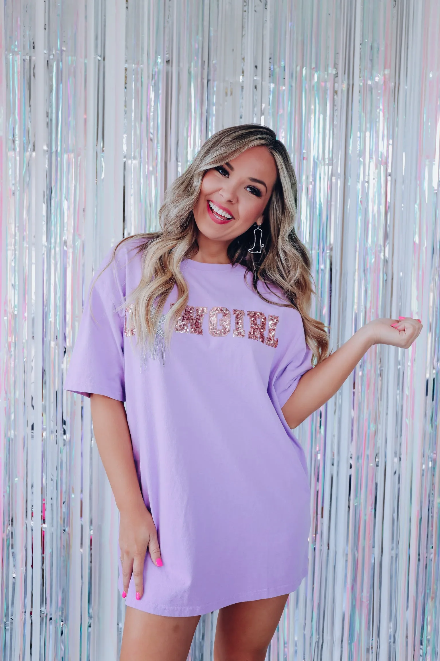 Star Cowgirl Sequin Patch Graphic Tee - Lavender