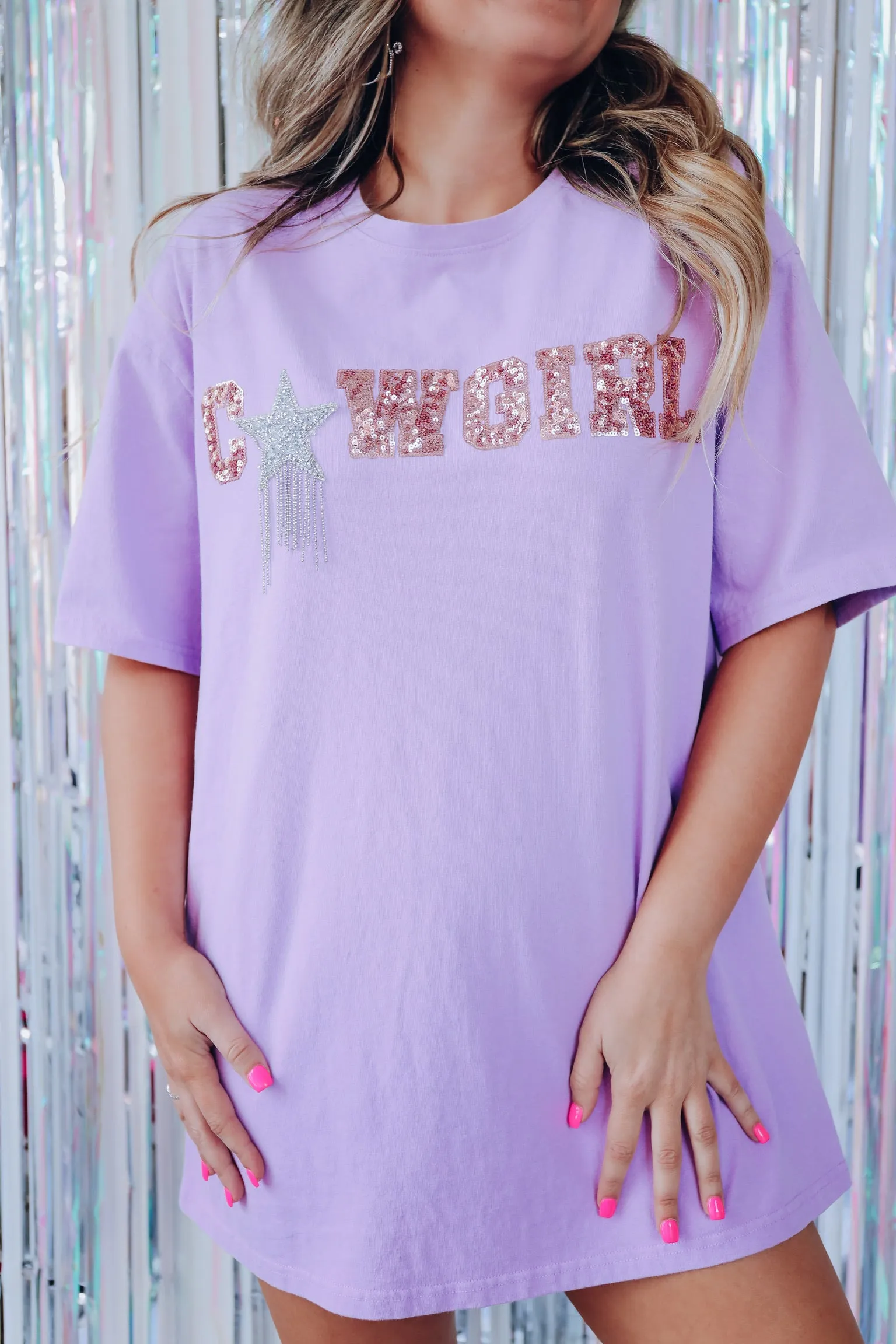 Star Cowgirl Sequin Patch Graphic Tee - Lavender