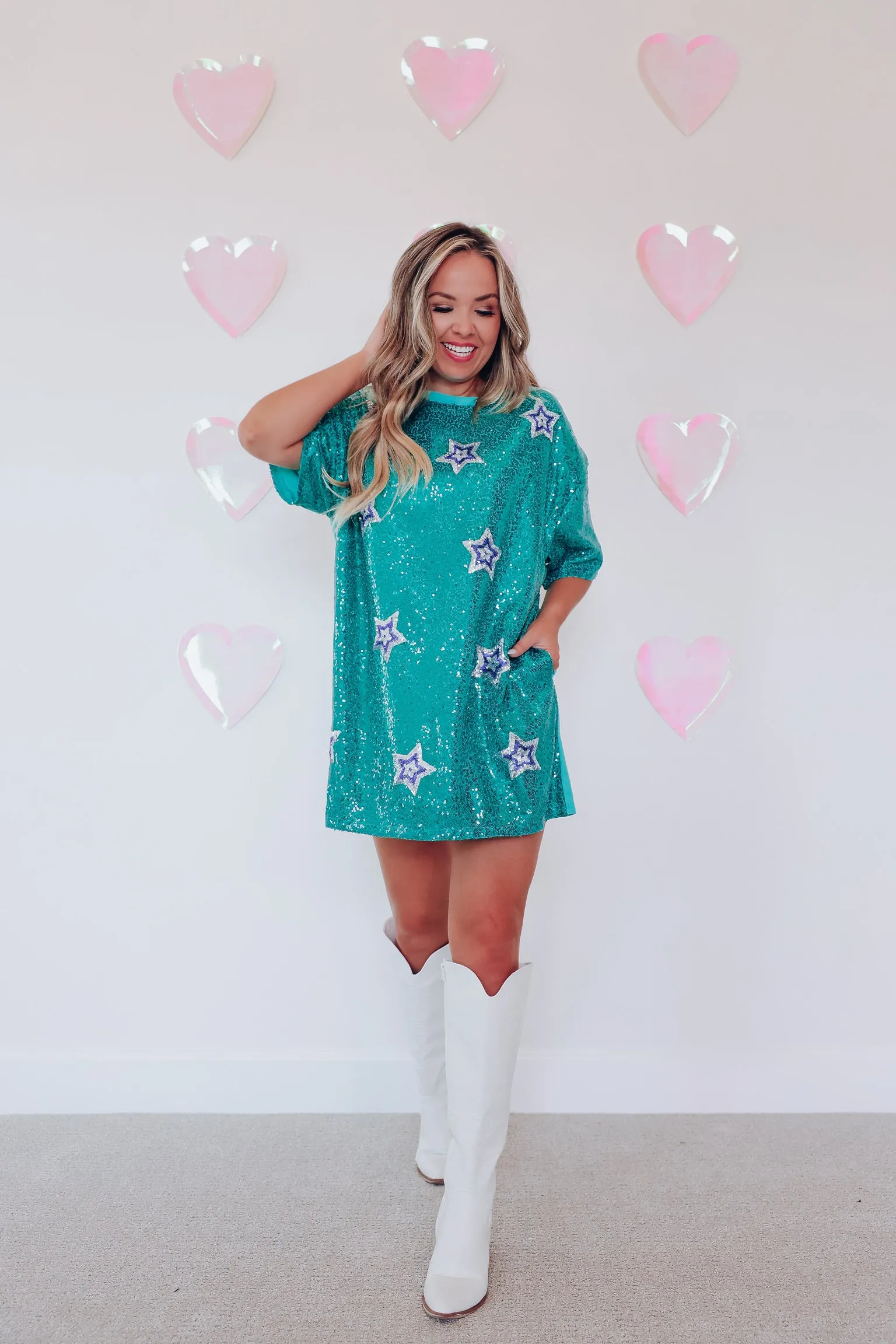 Stellar Style Sequin T-shirt Dress - Turquoise