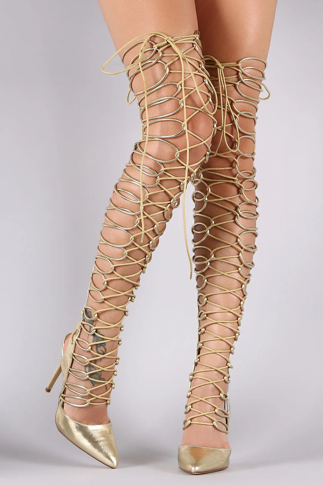 Strappy Back Lace-Up Over-The-Knee Gladiator Pump